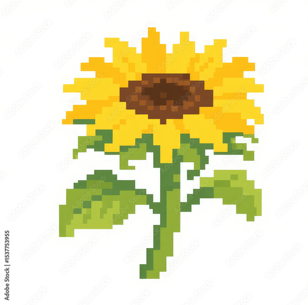 Fototapeta premium Pixel Art Sunflower Illustration on White Background