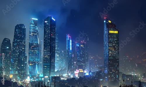 Wallpaper Mural Vibrant Nighttime Cityscape with Bright Lights and Skyscrapers Torontodigital.ca