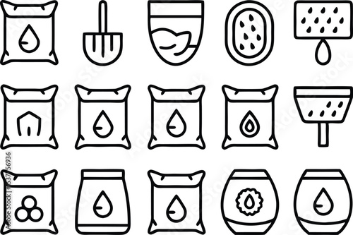 Autumn leaf fertilization icons outline style set isolated on transparent background