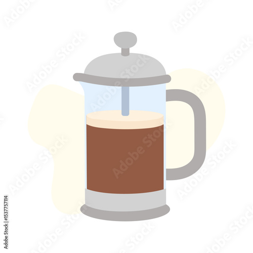 A sleek french press sits on a countertop, filled with freshly brewed coffee. Steam rises from the rich beverage, inviting a warm start to the day.