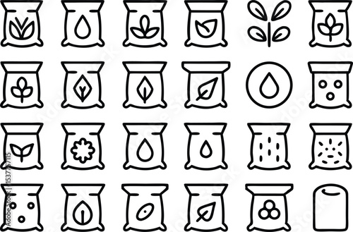 Autumn fertilization icons outline style set isolated on transparent background