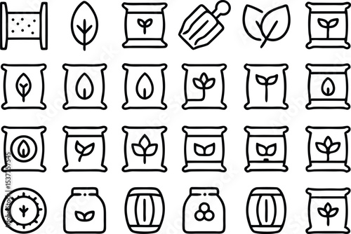 Autumn leaf fertilization icons outline style set isolated on transparent background