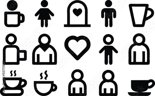 Outline icon set depicting family bonding moments isolated on transparent background