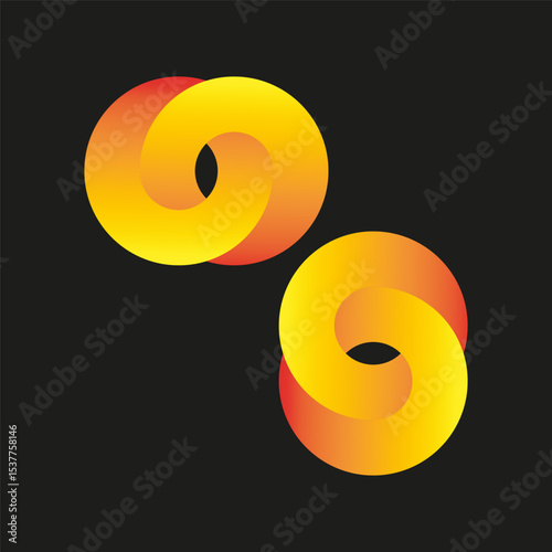 Golden loop icon. Gradient ring shape. Yellow orange symbol. Vector dark background.