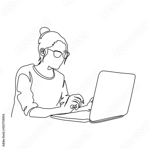 One Line Art Female Business Office Worker – Continuous Line Drawing Illustration for Professional, Editorial, and Website Design Element