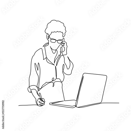 One Line Art Female Business Office Worker – Continuous Line Drawing Illustration for Professional, Editorial, and Website Design Element