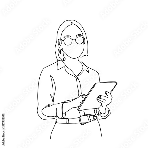 One Line Art Female Business Office Worker – Continuous Line Drawing Illustration for Professional, Editorial, and Website Design Element