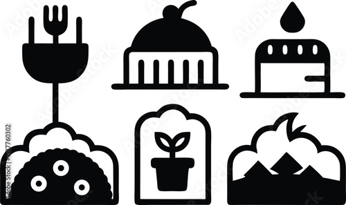 Farm composting outline icons set isolated on transparent background