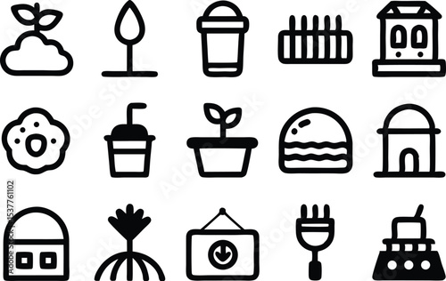 Farm composting outline icons set isolated on transparent background