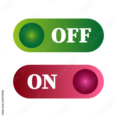 Toggle switch buttons. On Off Vector interface. Control power symbol. Status indicator graphic.
