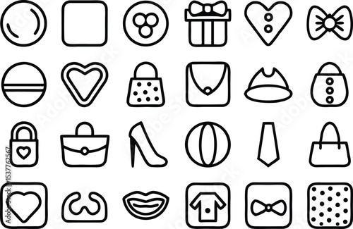 Collection of fashion accessory and clothing icons isolated on transparent background