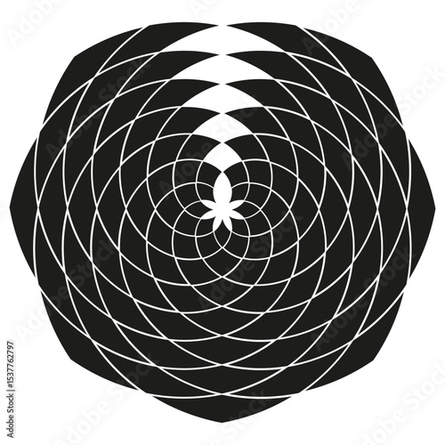 Black swirl shape. Abstract vector vortex. Circular rotating form. Dynamic geometric pattern.