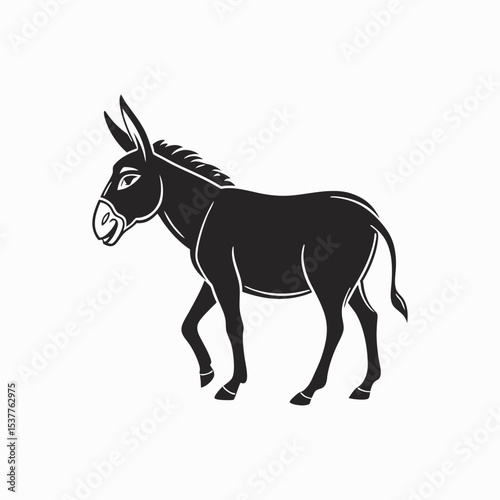 Black silhouette of a donkey standing sideways ai generated