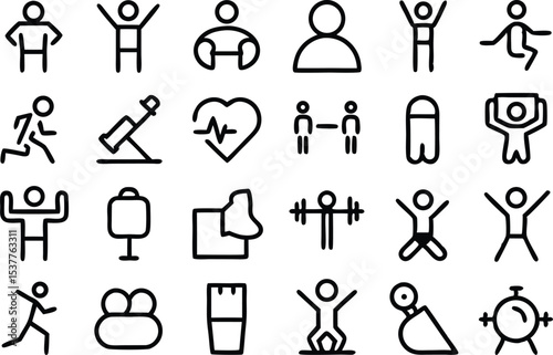 Fitness icon set outline icons of fitness and exercise isolated on transparent background