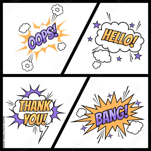 Comic explosion set of speech bubble with text expression