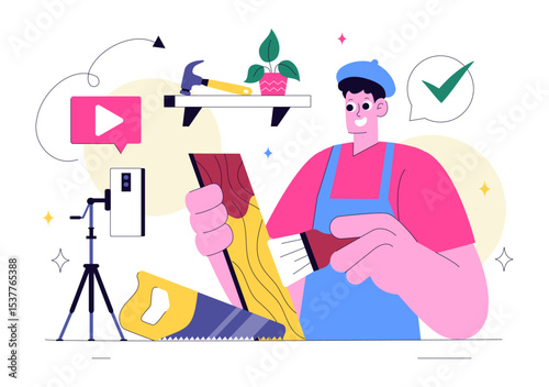 Craft Workshop Vector Illustration Featuring a DIY Class with Artist Hands Creating Creative Work and Art Project in a Flat Style Cartoon Background