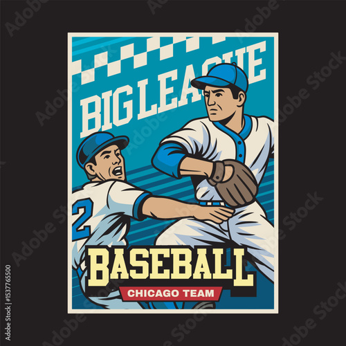 Vector Illustration of Two Baseball Player Fighting for The Ball with Detailed Retro Cartoon Available for Poster