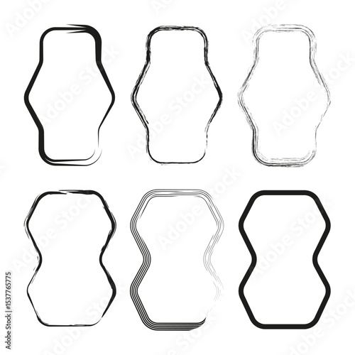 Curved shape figure. Vector abstract form. Outline blob icon. Black white contrast.