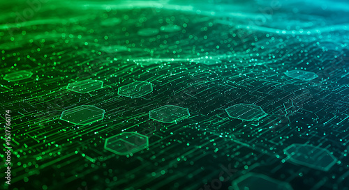 Abstract waving green circuit: a futuristic technology pattern of electronic data and communication 