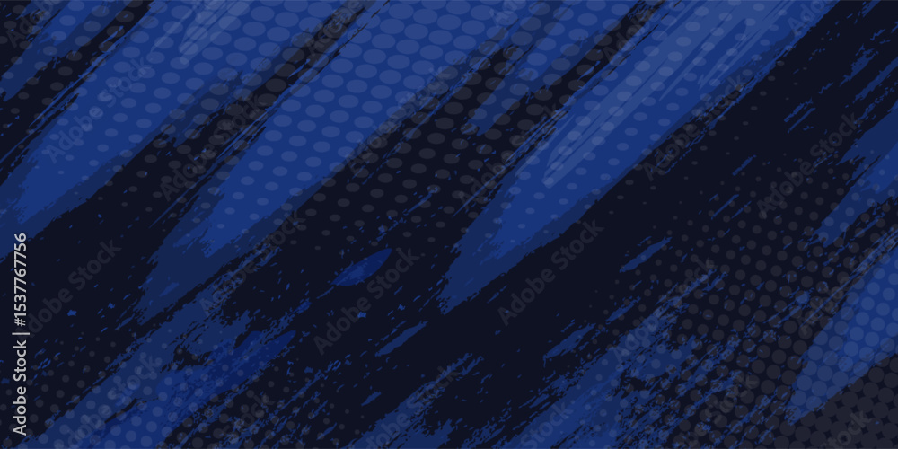 Obraz premium Dots halftone blue and dark blue color pattern gradient grunge texture background. Dots pop art sport style vector illustration. Vector grunge halftone abstract.Dots texture background.