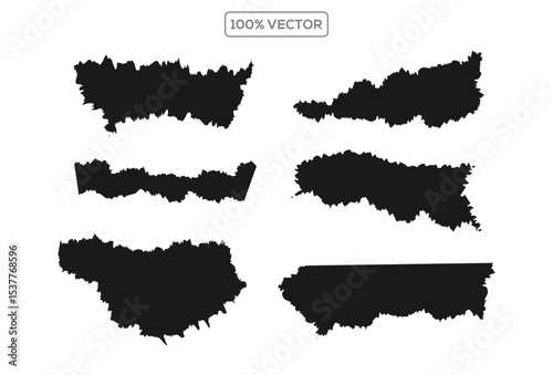 Torn Top and Bottom Paper Frames with Jagged Borders – Vector Illustration