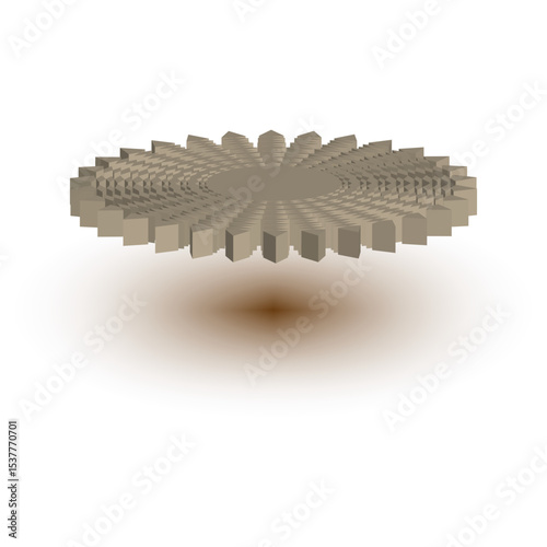 Metal gear object. Industrial radial disc. Mechanical spinner form. Vector machine part.