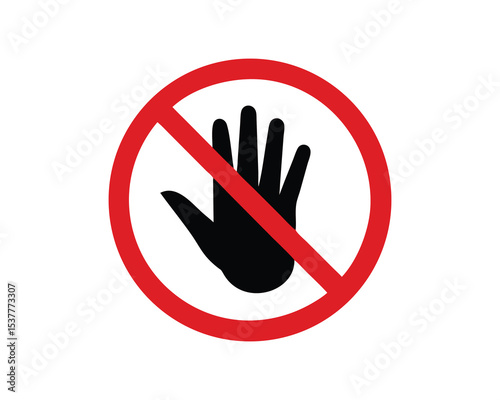 "Red No Entry Symbol with Hand Gesture, Prohibition and Restriction Icon"