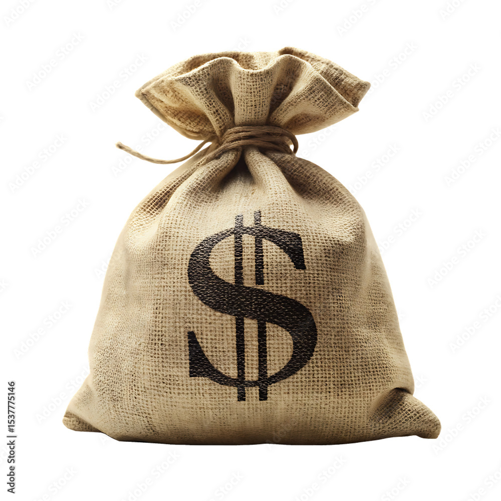 Fototapeta premium bag with money with dollar sign isolated on white background PNG,AI GENERATED
