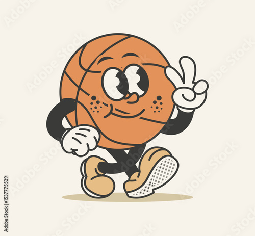 Retro basketball cartoon character in vintage style. vector illustration