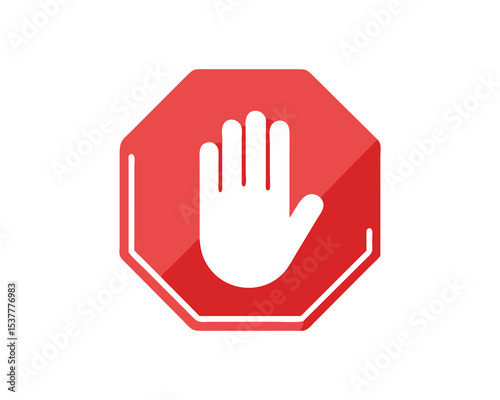 "Red Stop Sign with Hand Symbol, Warning Sign for Caution and Safety"