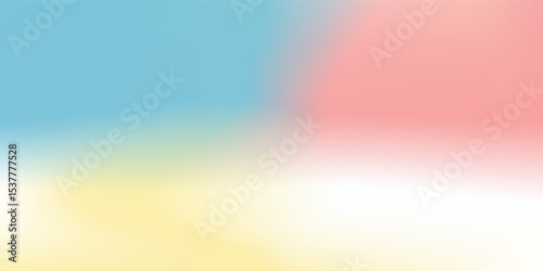 Abstract clear blue sky. Pastel rainbow. Light blue, pink and yellow color vector banner. Pastel gradient sky pattern. Blurred light fuzz colorful gradient background. Vector soft horizontal backdrop