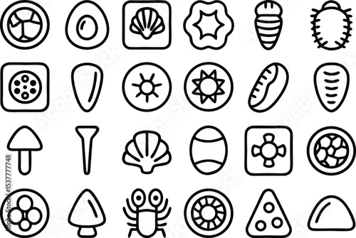 Fossil evidence outline icon set grid design isolated on transparent background