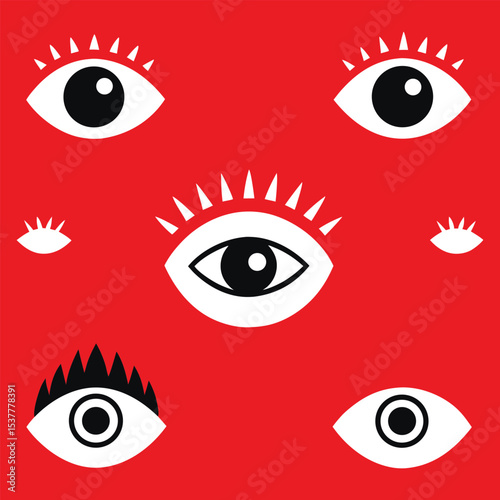 Abstract Eyes Pattern on Red Background