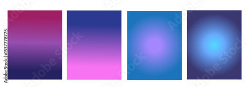 Set of 4 trendy gradient backgrounds of pink, blue, cyan and violet colors in soft transitions. For covers, wallpapers, posters, branding, social media and other projects. Vector, for web and print.