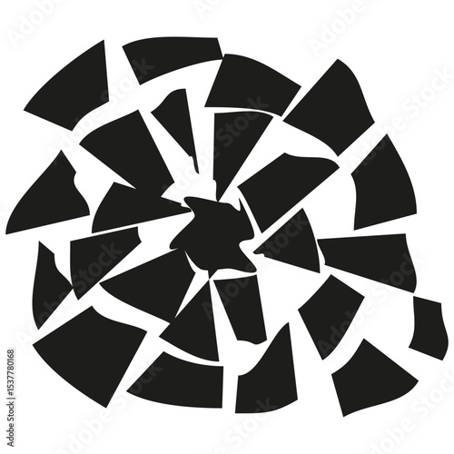 Shattered glass fragments. Exploded geometric shapes. Abstract broken texture. Dynamic vector pattern.