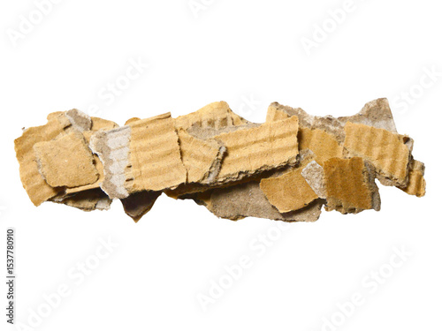 Pieces of torn or cut brown cardboard isolated design element on transparent background.