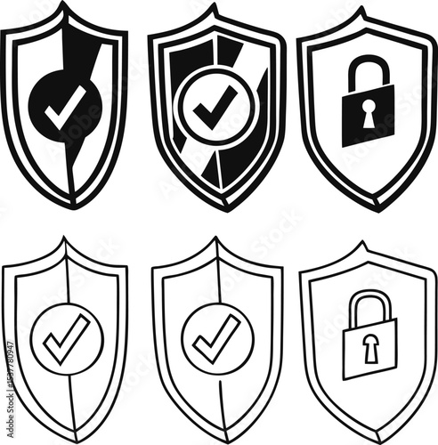 Shield Icons with Checkmarks and Padlocks
