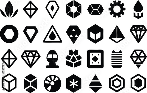 Geometric and mineral icon set for design projects isolated on transparent background