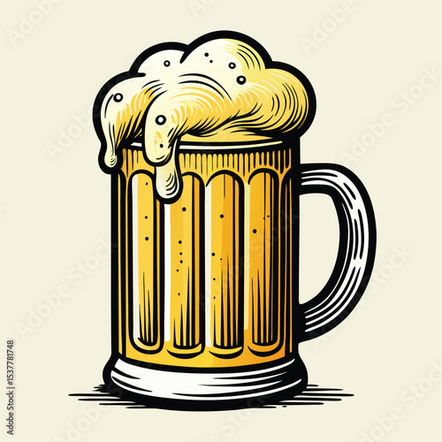 Vintage Style Beer Mug with Foamy Head