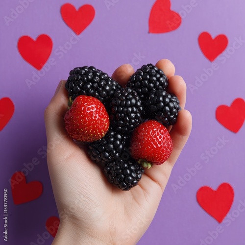 Hand holding heart-shaped berries