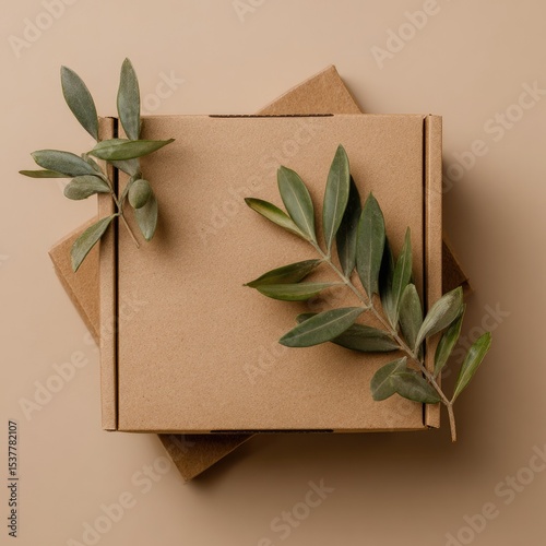 Beige cardboard box with olive branches