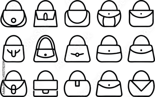 Glamorous handbag icon set accessory and fashion design elements isolated on transparent background