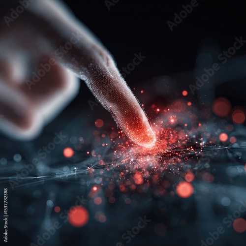 Fingertip touches glowing network