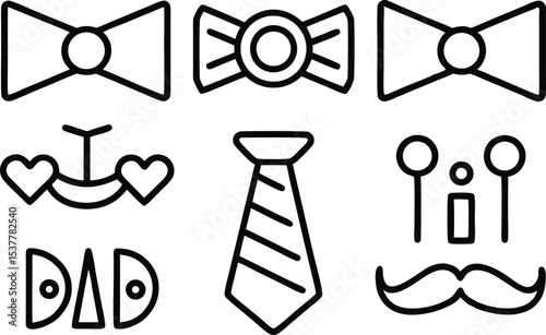 Happy fathers day banner design featuring a bow tie and mustache isolated on transparent background