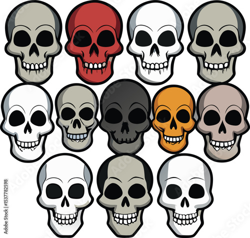 Cartoon Skulls in Various Colors
