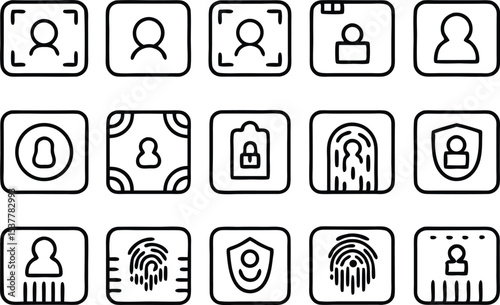 Pixel art identification and profile icons set isolated on transparent background