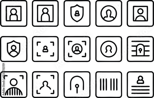Pixel art identification and profile icon set isolated on transparent background