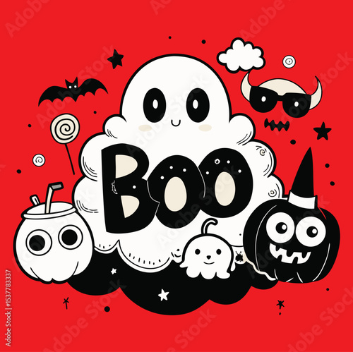 Cute Halloween Ghost Boo Illustration