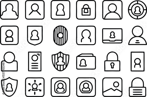 Pixel art identification and profile icons set isolated on transparent background