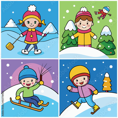 Cute Children Enjoying Winter Activities